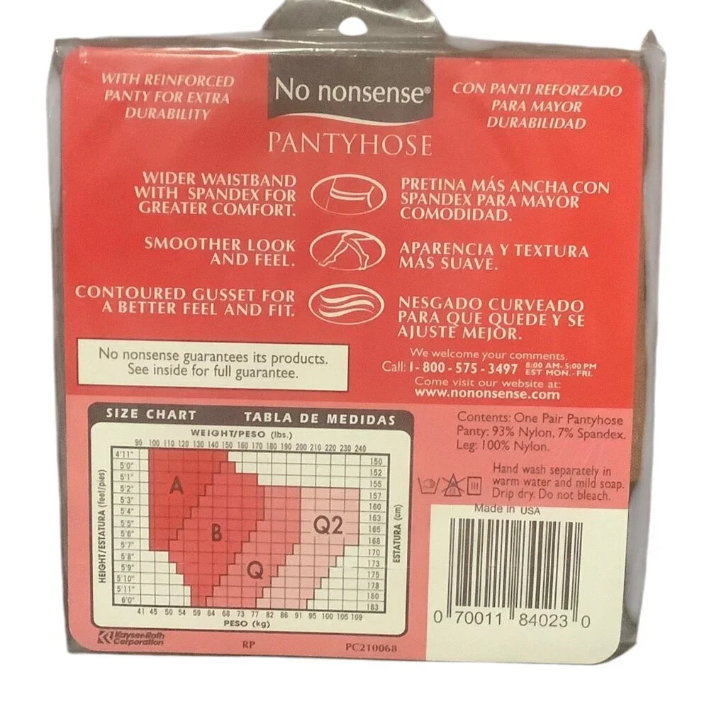 No Nonsense Regular Nylon Pantyhose Tan Size Q Reinforced Durability Comfort NEW